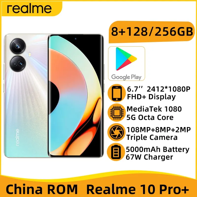 

Смартфон realme 10 Pro Plus, 8 + 128 ГБ, 1080 дюйма, тройная камера 6,7 МП