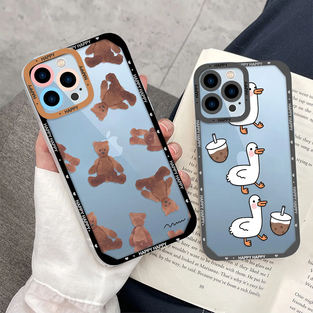 

Cartoon Cute Bear Duck Case for IPhone 13 11 12 Pro SE2020 7 8 Plus MAX Mini Cover for IPhone X XR XS Fundas Protection Shell
