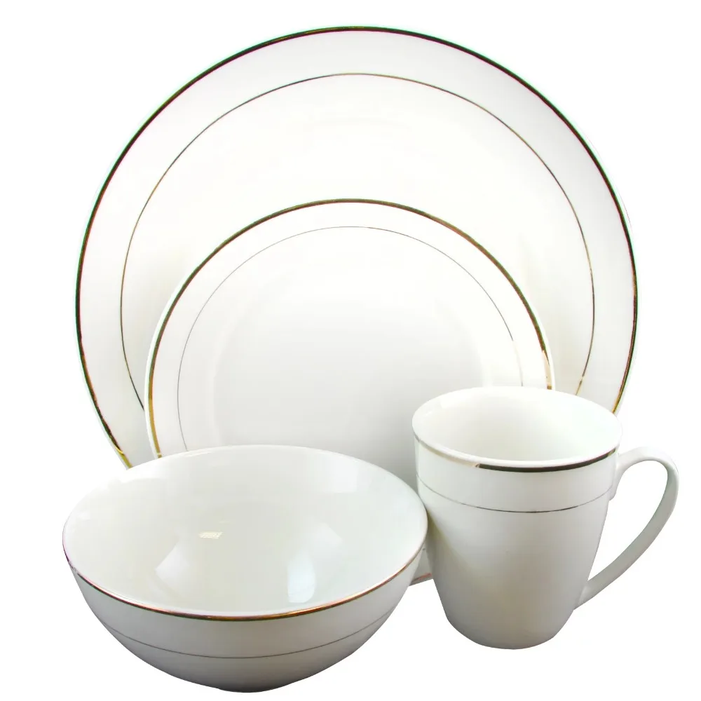 

BOUSSAC Palladine 16 Piece Dinnerware Double Gold Banded Set Serving Ware Kitchen Dish Dinner Plates