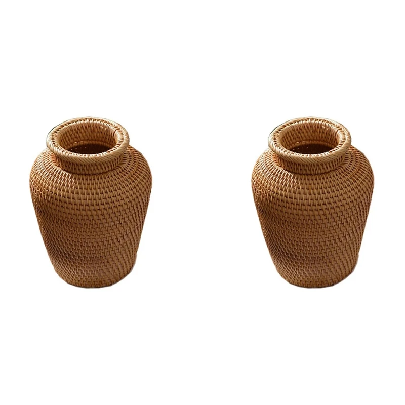 2X Wicker Basket Rattan Hanging Flowerpot Flowerpot Flower Storage Basket Wicker Vase Rustic Woven Flower Basket Pot