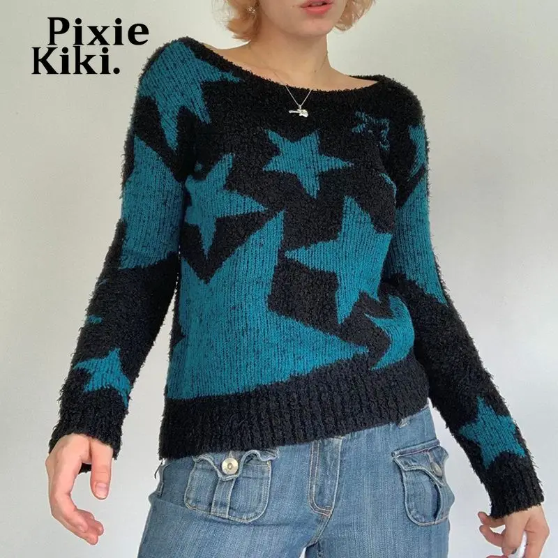 

PixieKiki Star Knitted Crewneck Sweater Knitwear Women Y2k Winter Clothes Vintage Long Sleeve Ladies Tops Pullover P77-DE26