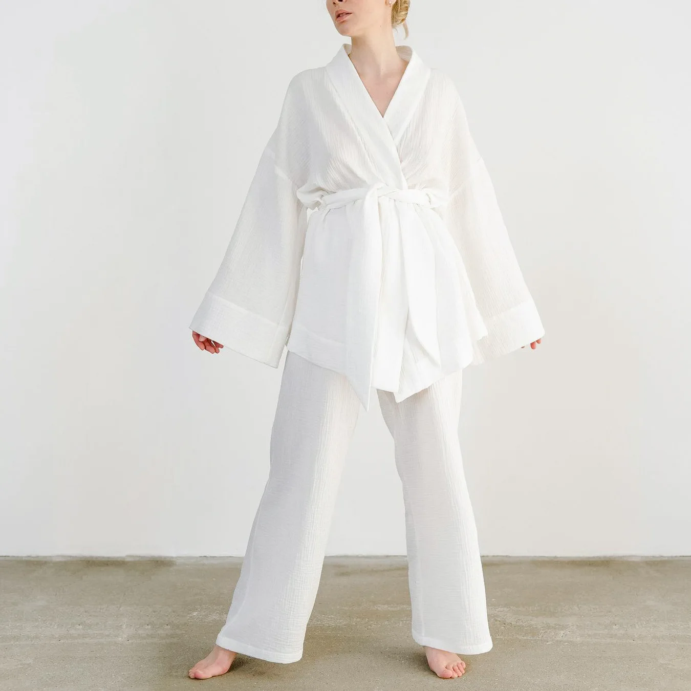Kimono And Pant Women Summer Spring 2 Pcs Ladies Sleepwear Oversize Can Be Worn Outside Pajama Set Comfortable Homewear Female