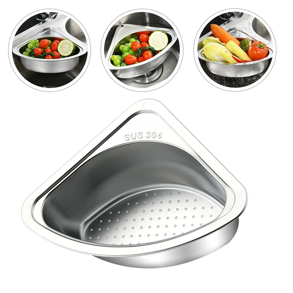 

Stainless Steel Tray Sink Drainer Basket Kitchen Utensil Triangle Corner Strainer Water Triangular Filter