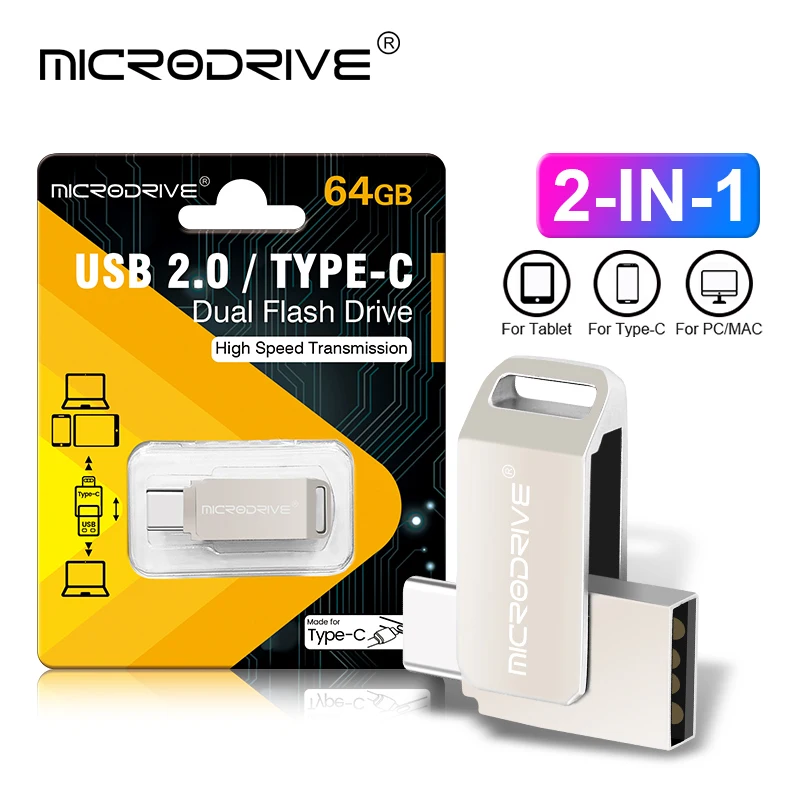 Флешка 2 в 1 типа C 32 ГБ 128 64 USB-флеш-накопитель 0 портативная USB-накопитель для