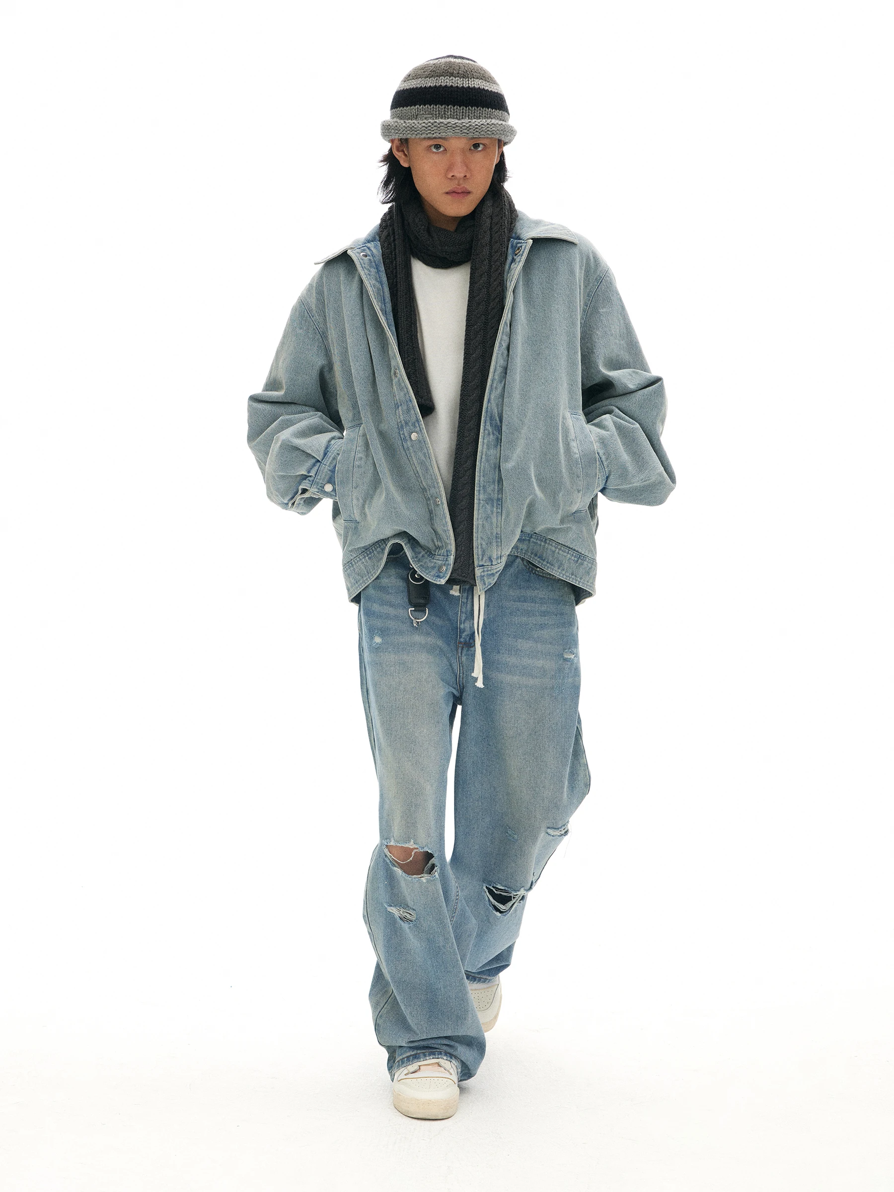 Chemical Stripe Brim Knitted Hat C4_blk/Gry/Crm_beanie