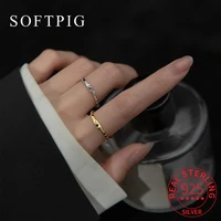 softpig real 925 sterling silver zircon uneven adjustable ring for charming women hiphop fine jewelry minimalist accessories