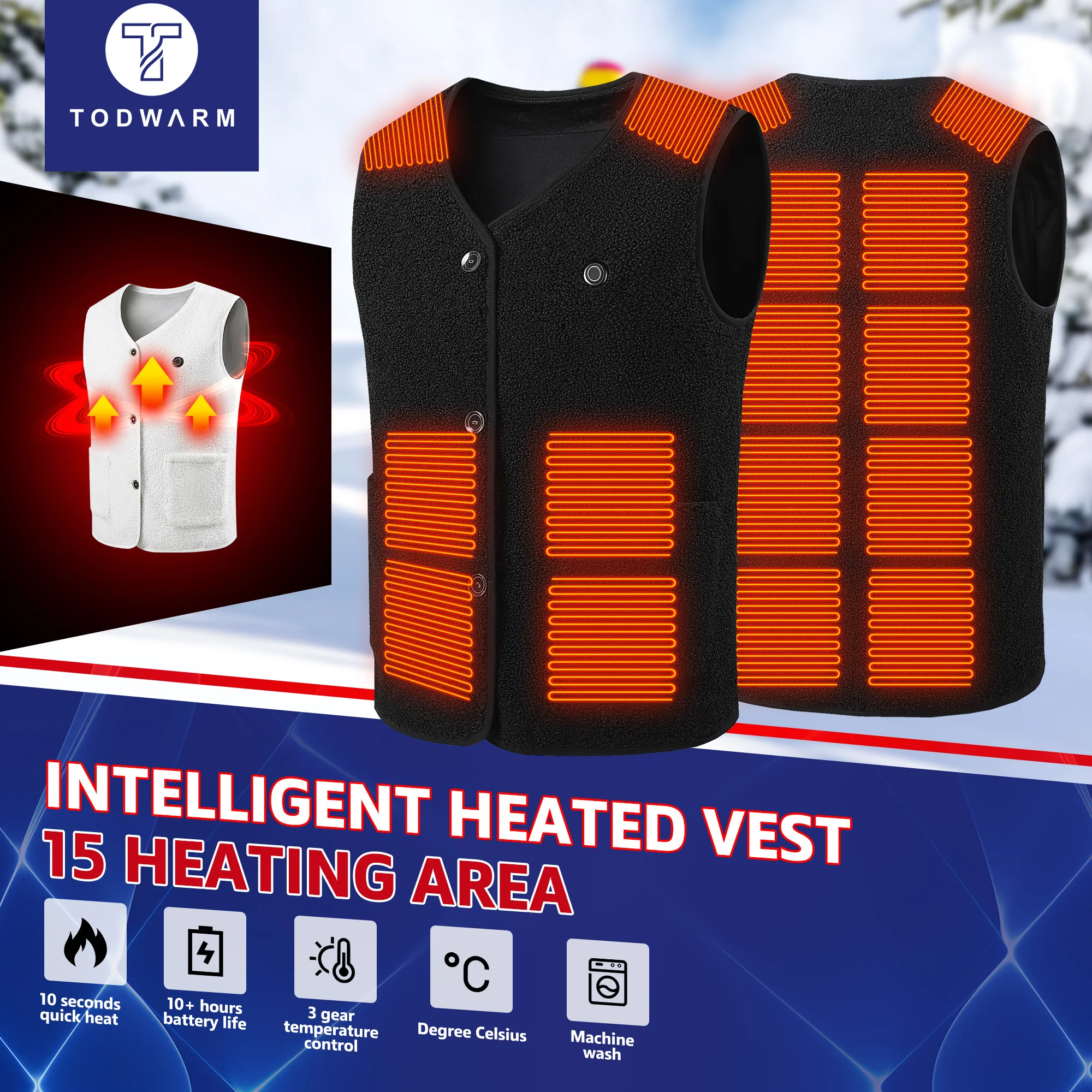 Жилет с подогревом шерстяной флисовый V-образным вырезом и USB-зарядкой