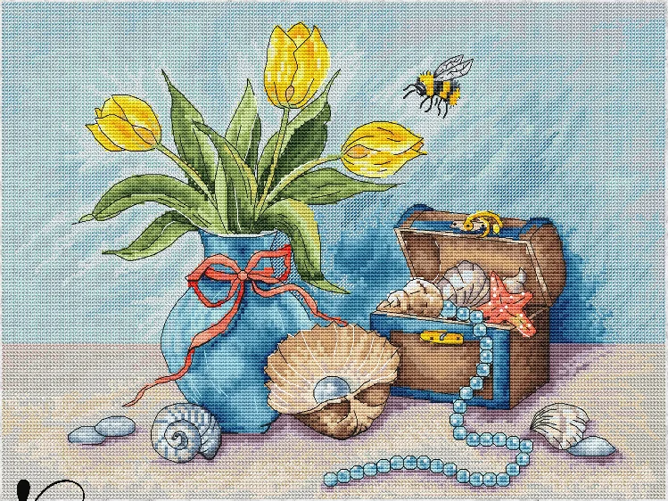 Shell Vase 46-37 DIY Needle Work Cross Stitch Set Counted Kit 28ct 14ct 32ct Metallic cotton aida