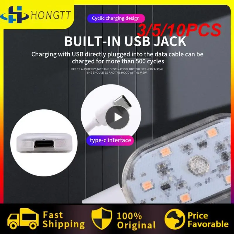 

3/5/10PCS Car Interior Roof Reading Lamp Mini 5v Touch Light Portable Universal Car Light Car Accessories Car Door Roof Light
