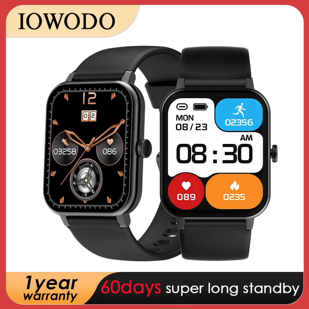 

IOWODO Smart Watch 1.69 inch Bright Full Touch Screen 25 Sports Modes 5ATM Waterproof smartwatch Fashion watch Global Version