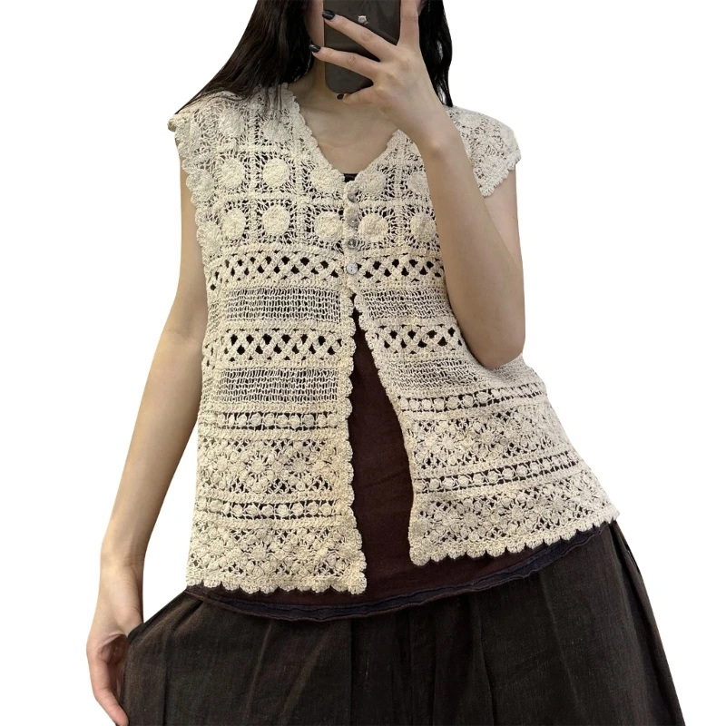 

Teens Sleeveless Design Cardigan Vest Bohemia Hollow out Crochet Knit Top 57BD