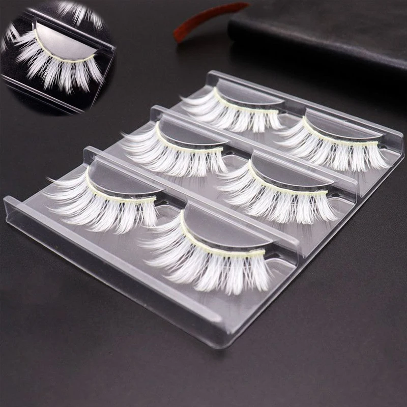 

White Eyelashes Cosplay Makeup Natural Long Cross Strip 3pair new high quality