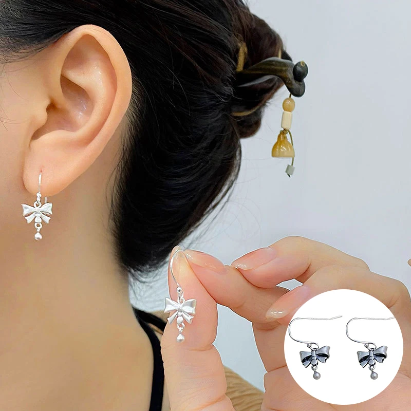 

100% 925 Sterling Silver Bowknot Earring for Women Girl Fashion Geometric Ethnic Beads Design Jewelry Birthday Gift Dropshipping