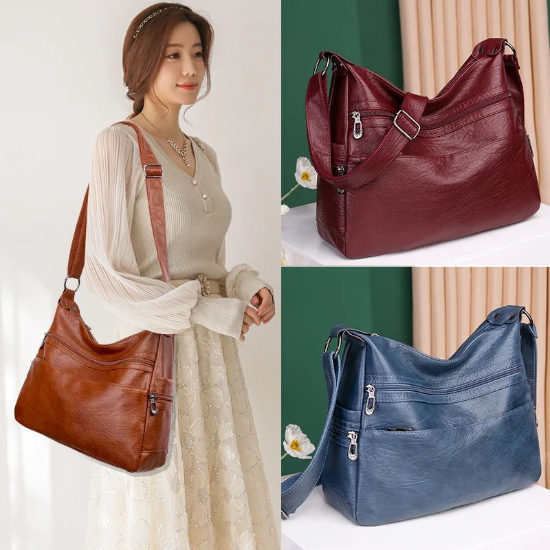 

Luxury Pu Leather Messenger Bag Vintage Women Hand Bag Large Soft Casual Hobo Handbag Female Simple Tide Crossbody Shoulder Bags