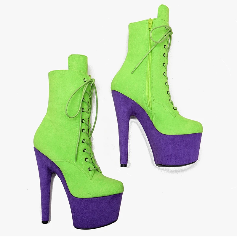 Leecabe 17CM/7inches  color matching suede upper boots  platform  short boots model nightclub super high heel Pole Dance boot 3B