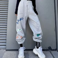 spring loose fitting feet streetwear wide leg pants casual graffiti printing sports trousers plus size sweatpants unisex hip hop