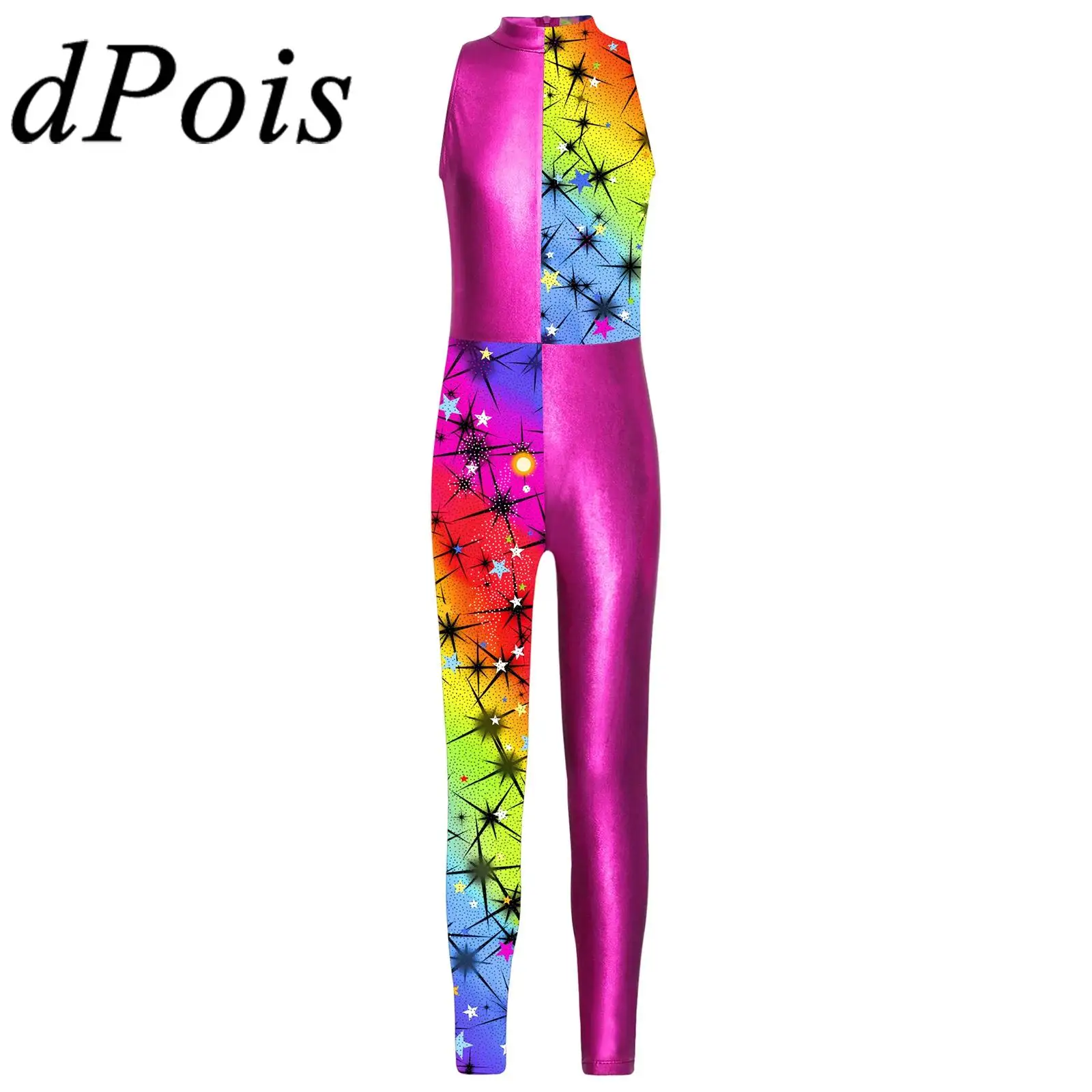 Детский комбинезон для художественной гимнастики девочек длинный без рукавов с