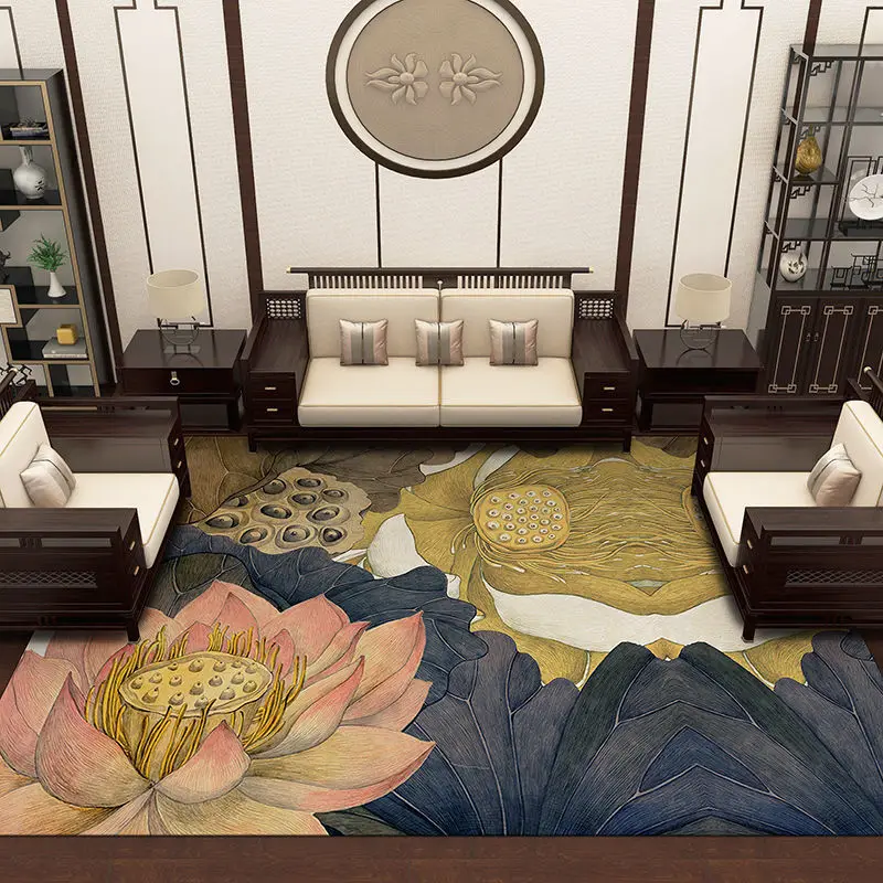 

Chinese Style Lotus Carpets for Living Room Large Area Rugs Tatami Coffee Tables Floor Mat Porch Study Mats Washable Lounge Rug