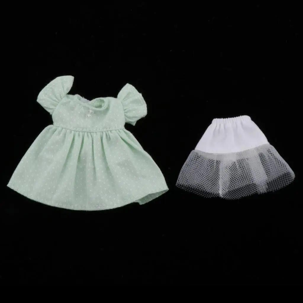 

1/12 Fashion Doll Clothing Dotted Dress Pettiskirt Outfit for , for 11cm OB Dolls Dress Up Accessories