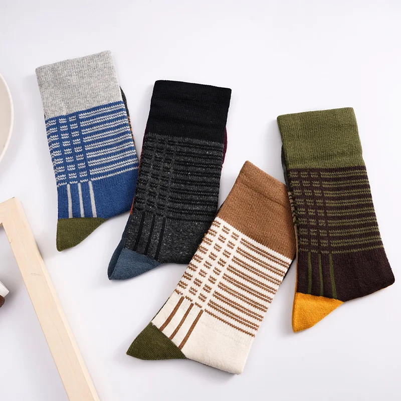 6 pairs of men's medium tube fashionable socks striped plaid long tube socks for autumn and winter