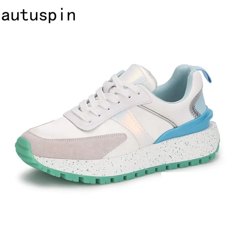 Autuspin 4cm Retro Women's Trainers Spring Summer Breathable Leisure Sports Vulcanized Shoes Female Genuine Leather Sneakers