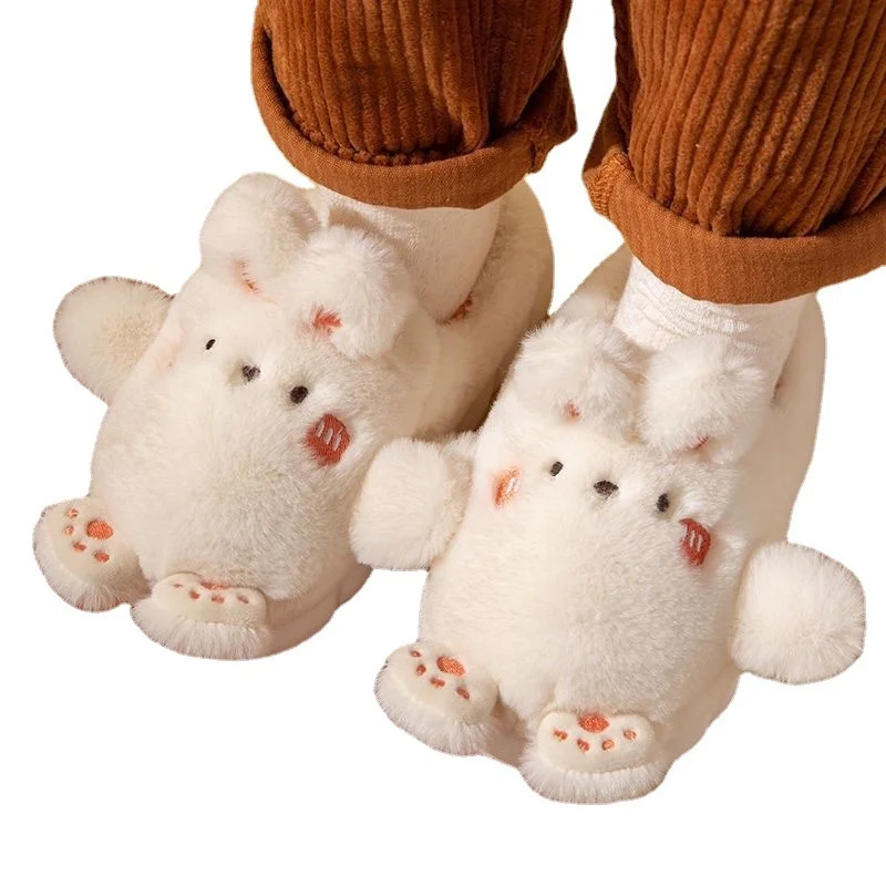 2022 Winter Newin Cartoon Rabbit Cotton Slippers Thick Bottom Home Indoor Couple Woolen Slippers Moon Shoes Female Non-slip Warm