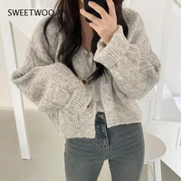 ladies cardigans long sleeve knitted womens korean grey sweater pullover cardigan with buttons knitted cardigan top tide chic