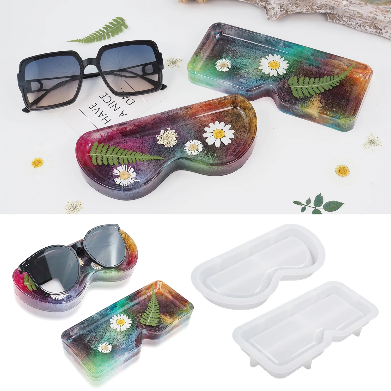 

DIY Crystal Epoxy Resin Mold Glasses Tray Sunglasses Tray Mirror Silicone Mold