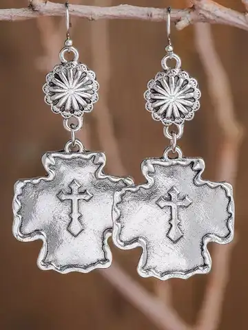 Женские серьги из металлического сплава, с крестом и цветами