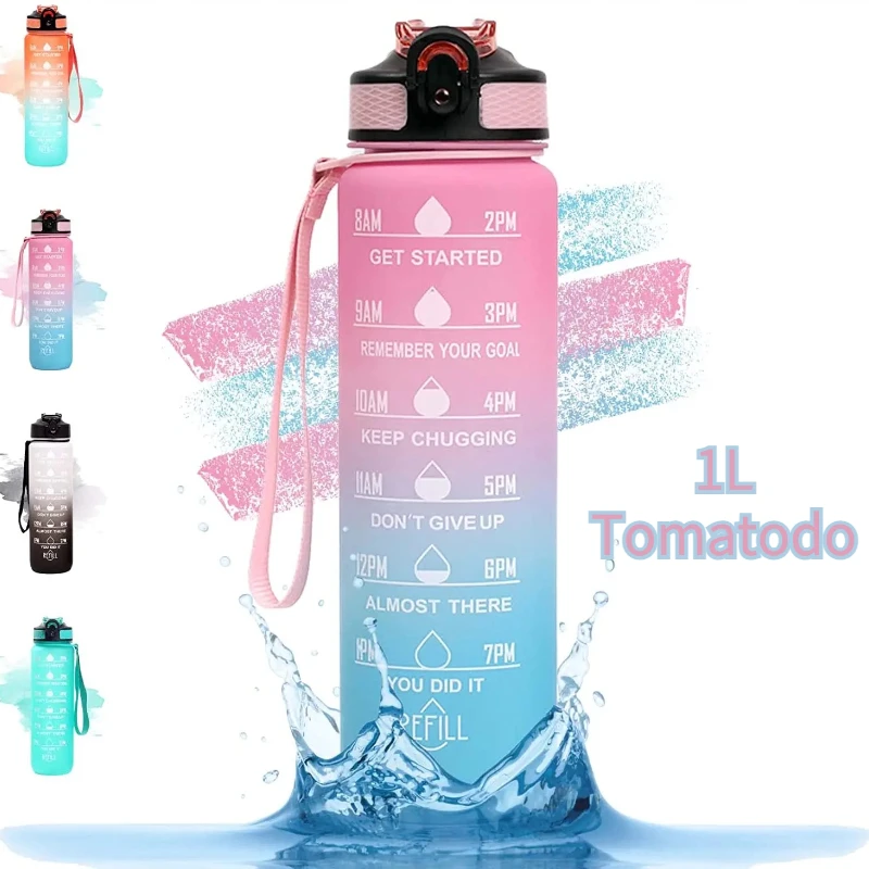 

1L Tomatodo Sports Water Bottles with Time Marker Bpa Free Plastic Eco Friendly 32oz Aesthetic Botella De Agua