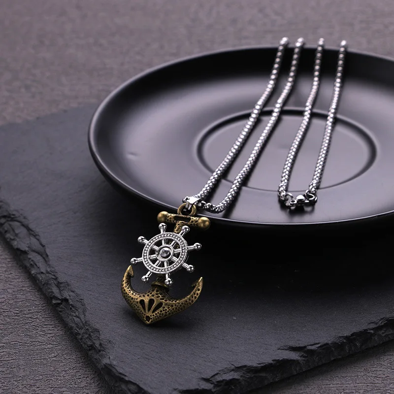 

Retro Nordic Viking Style Turnable Anchor Pendant Necklace Hip Hop Punk Rock Style Couple Jewelry Souvenir Gift