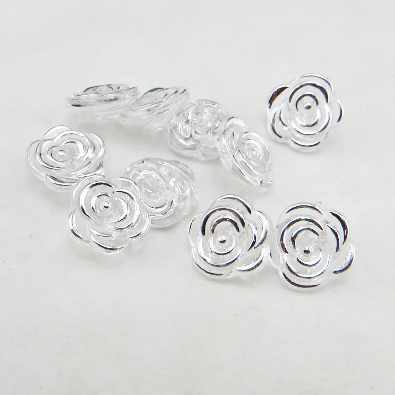 

100PCS Bling Advanced Acrylic Silver Buttons 12MM Flower Coat Shirt Rose Button Sweater Sewing Clothes Accessory A-046L