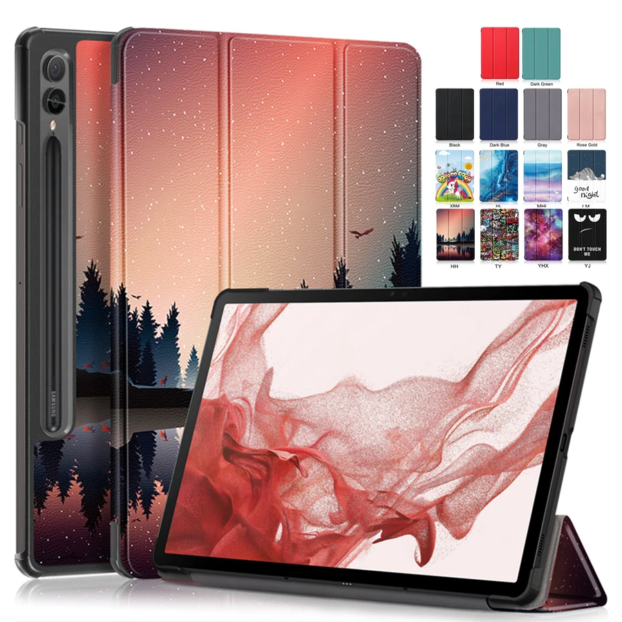 

For Samsung Galaxy Tab S9 Plus SM-X810 SM-X816B SM-X818U Custer Painted Three fold Phablet Anti falling Protective Leather Case