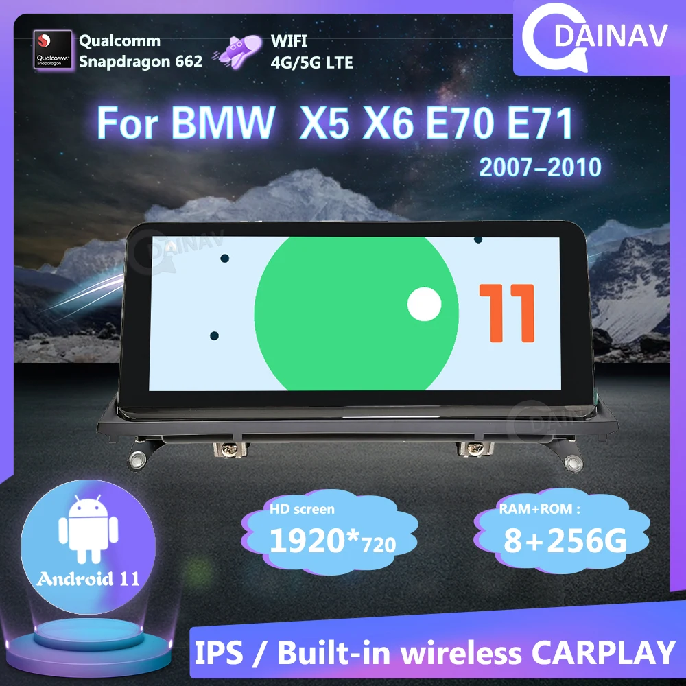 

CarPlay 256GB 2 Din Android 11 Car Stereo Video Player For BMW X5 X6 E70 E71 2007-2010 System Car Radio Autoradio Head Unit GPS