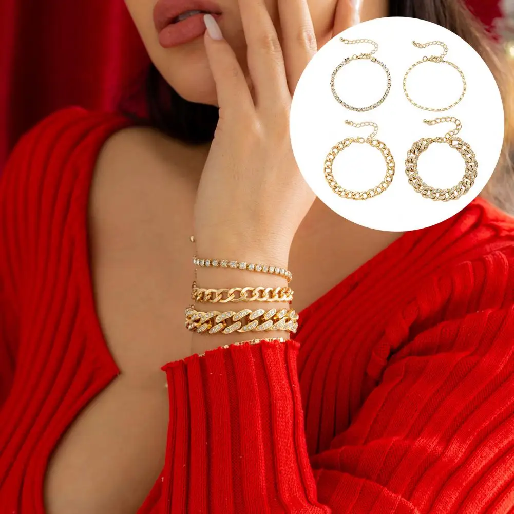 

4Pcs/Set Women Bracelet Rhinestone Inlay Link Chain Bohemian Golden Adjustable Girls Bracelet Kit Fashion Jewelry Gift