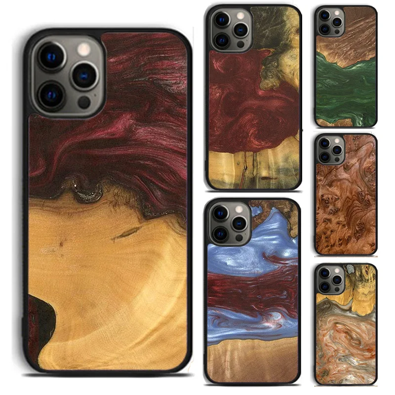 Чехол для телефона из эпоксидной смолы чехол массива дерева iPhone 15 14 6 7 8 Plus XR XS SE2020