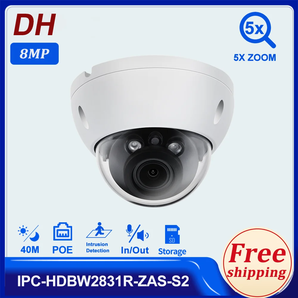 

Оригинальная IP-камера Dahua с 5-кратным увеличением, 2,7-13,5 мм, 8 Мп, 4K, IPC-HDBW2831R-ZAS-S2 IR40m, IP67, IK10, антивандальная веб-камера с сигнализацией, SD-карта, IVS