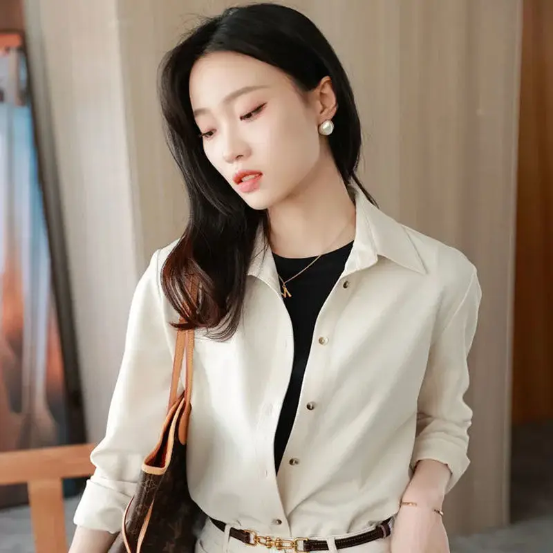 

Wrinkle Resistant No Iron Simple Long Sleeved Shirt Women 2022 Spring Autumn Korean Style Versatile Shirt Loose Top Women
