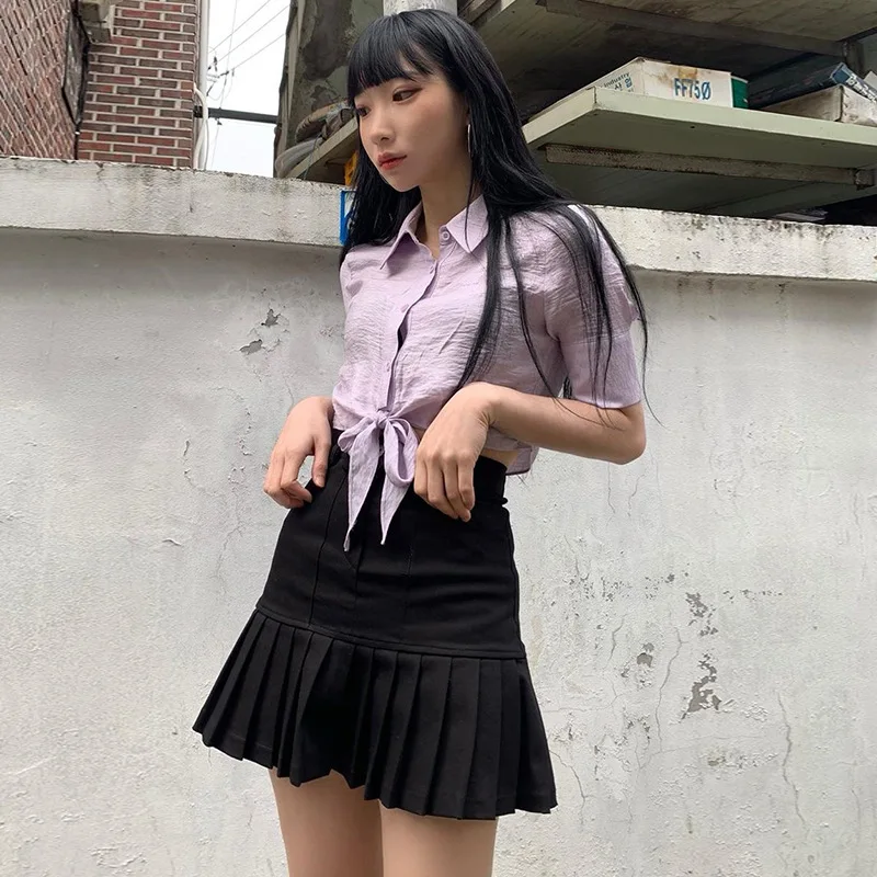 

Korean Fashion Y2k Pleated Skirts Womens 2021 Solid Colors High Waist Mini Skirts Summer Harajuku Kawaii Black Skirt Y2k Clothes