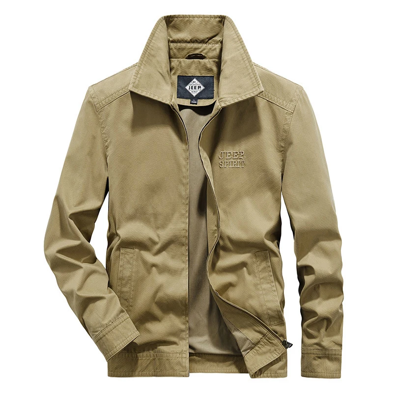 

Spring Autumn Military Jacket Men Casual Loose Turn Down Collar Cotton Coat Men Solid Color Jackets For Men Large Size M-4XL