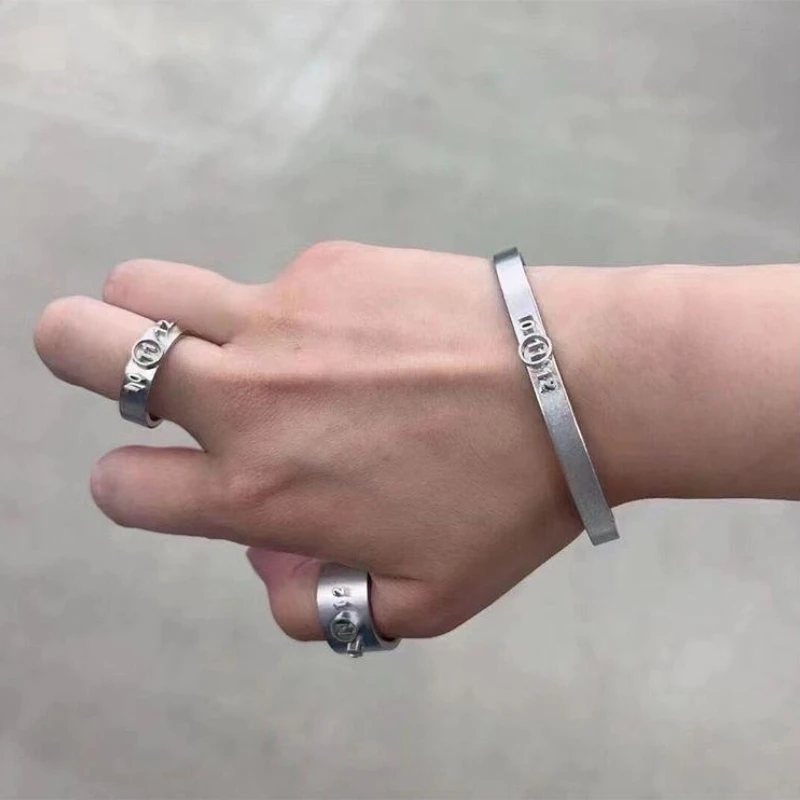 

MM6 Men's Ring 925 Margiela Style Silver Stereoscopic Digital Jewelry Hip Hop Street Guardian Jewelry