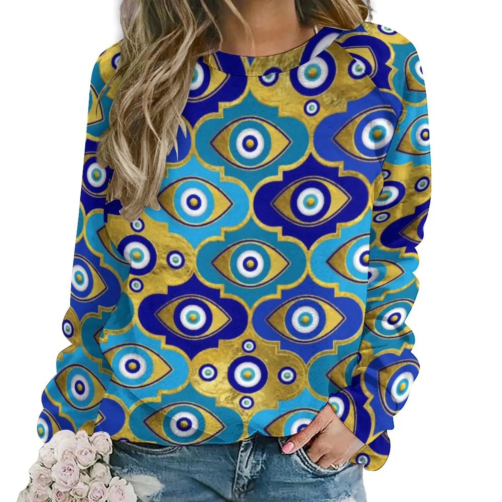 

Evil Eye Charms Casual Hoodies Ladies Quatrefoil Pattern Aesthetic Hoodie Autumn Long Sleeve Harajuku Oversized Sweatshirts Gift