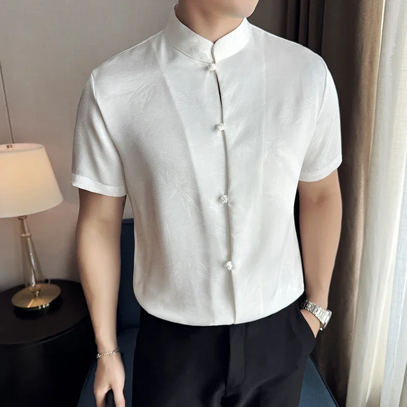 Рубашка с воротником-стойкой и короткими рукавами новинка лета 2024 легкая тонкая