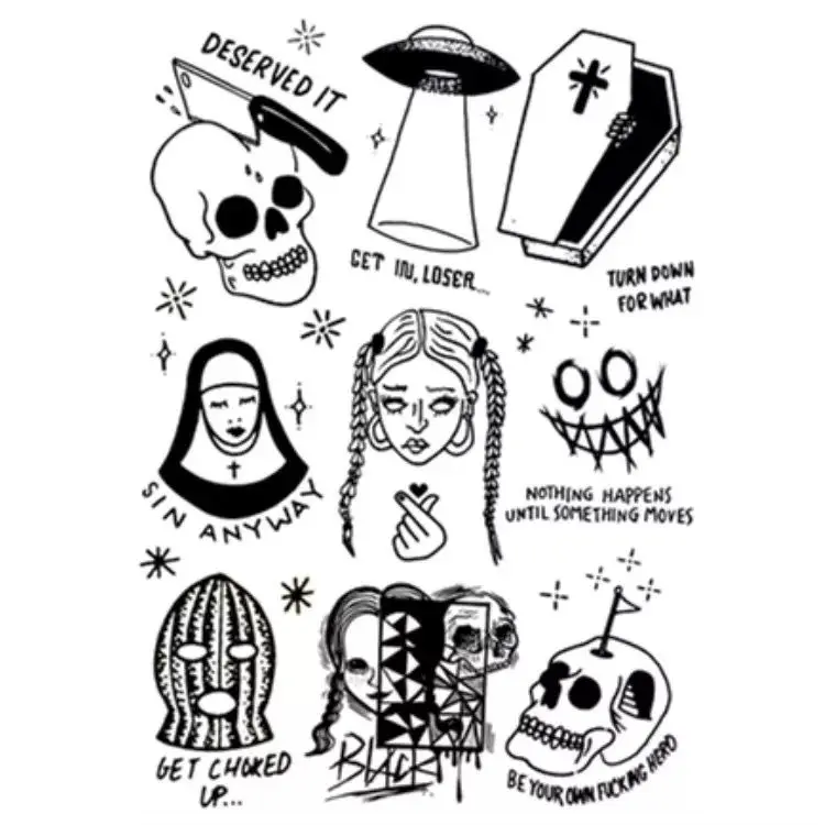 

Lasting Skeleton Tattoo for Woman Men Fake Tattoo Waterproof Nun Tattoo Stickers Fashion Arm Tattoo New Coffin Temporary Tattoos