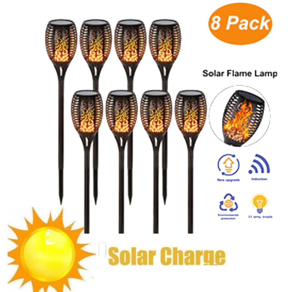 

2-8pcs solar flame lights post Camping Exterior light bulbs Camping tent travel solar Landscape Lawn led tiki torches flickeri