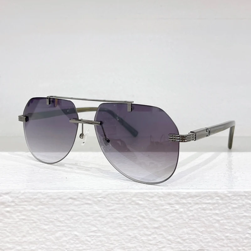 ZI80127 Овальные модные солнцезащитные очки без оправы из титана и ацетата с