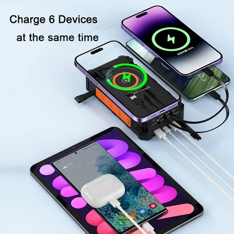 Qi Wireless Solar Power Bank 20000 мАч Водонепроницаемый Powerbank с быстрой зарядкой и панелью Внешний аккумулятор повербанк для Xiaomi iPhone