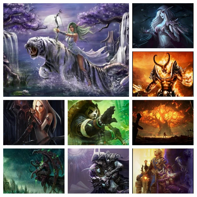 

5d Game World Of Warcraft Diamond Painting Anime Girl And Hero Full Drill Mosaic Cross Stitch Kit Poster Wall Art Decor