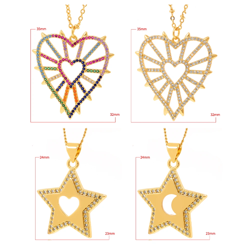 2022 New Product Shiny Cubic Zirconia Double Heart Charms Colorful CZ  Bling Bling Necklace Jewelry For Women Christmas Gift  images - 6