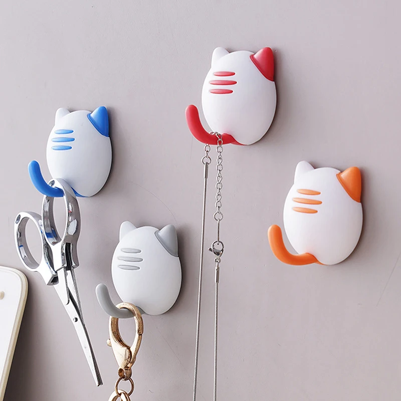 4 шт. случайные милые крючки с мультяшным котом настенный самоклеящийся крючок